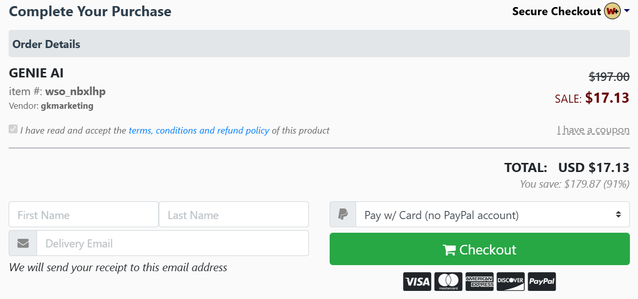Cash Genie AI - checkout page